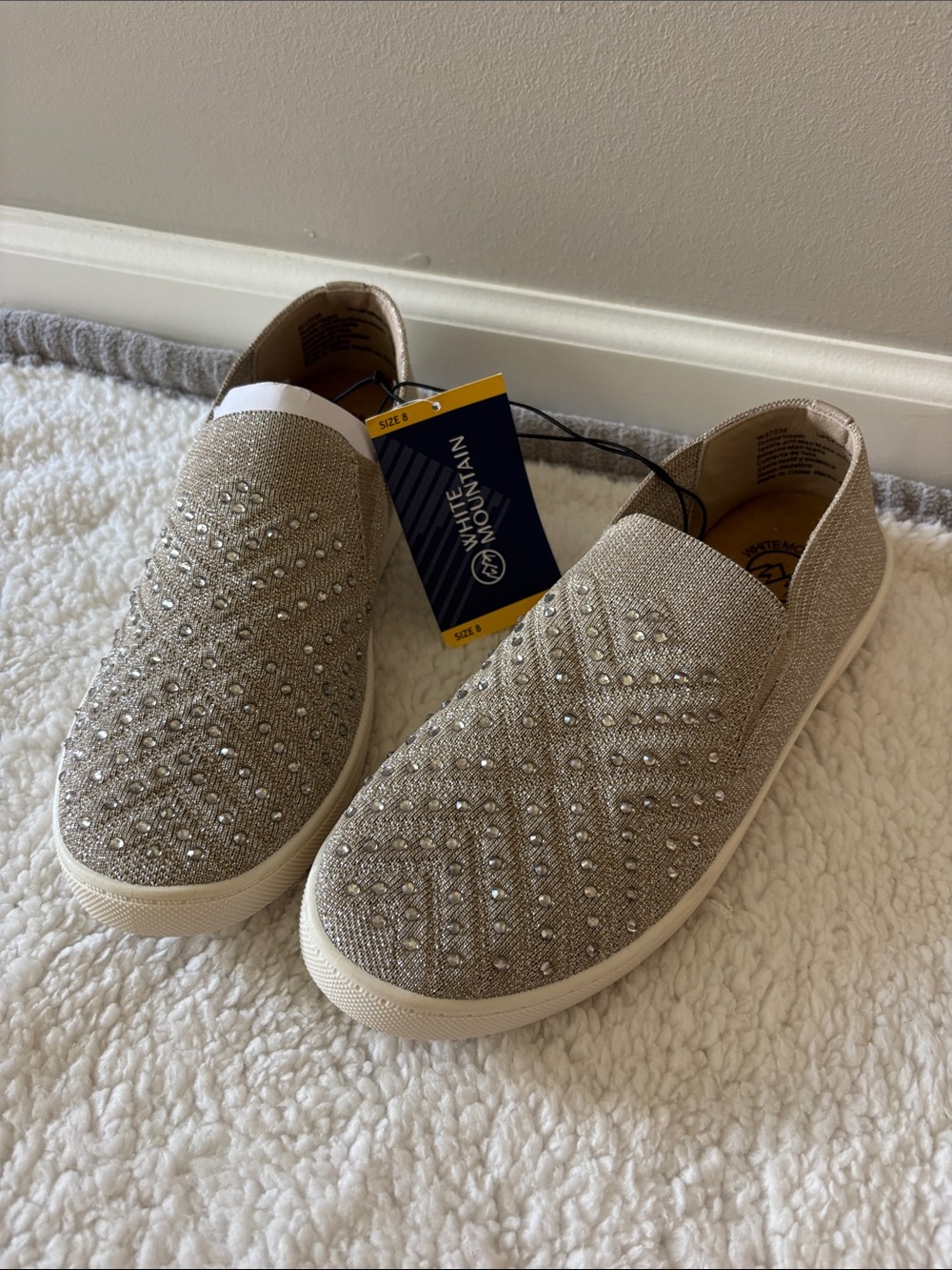 White Mountain Taupe Crystal-Studded Slip-On Sneakers